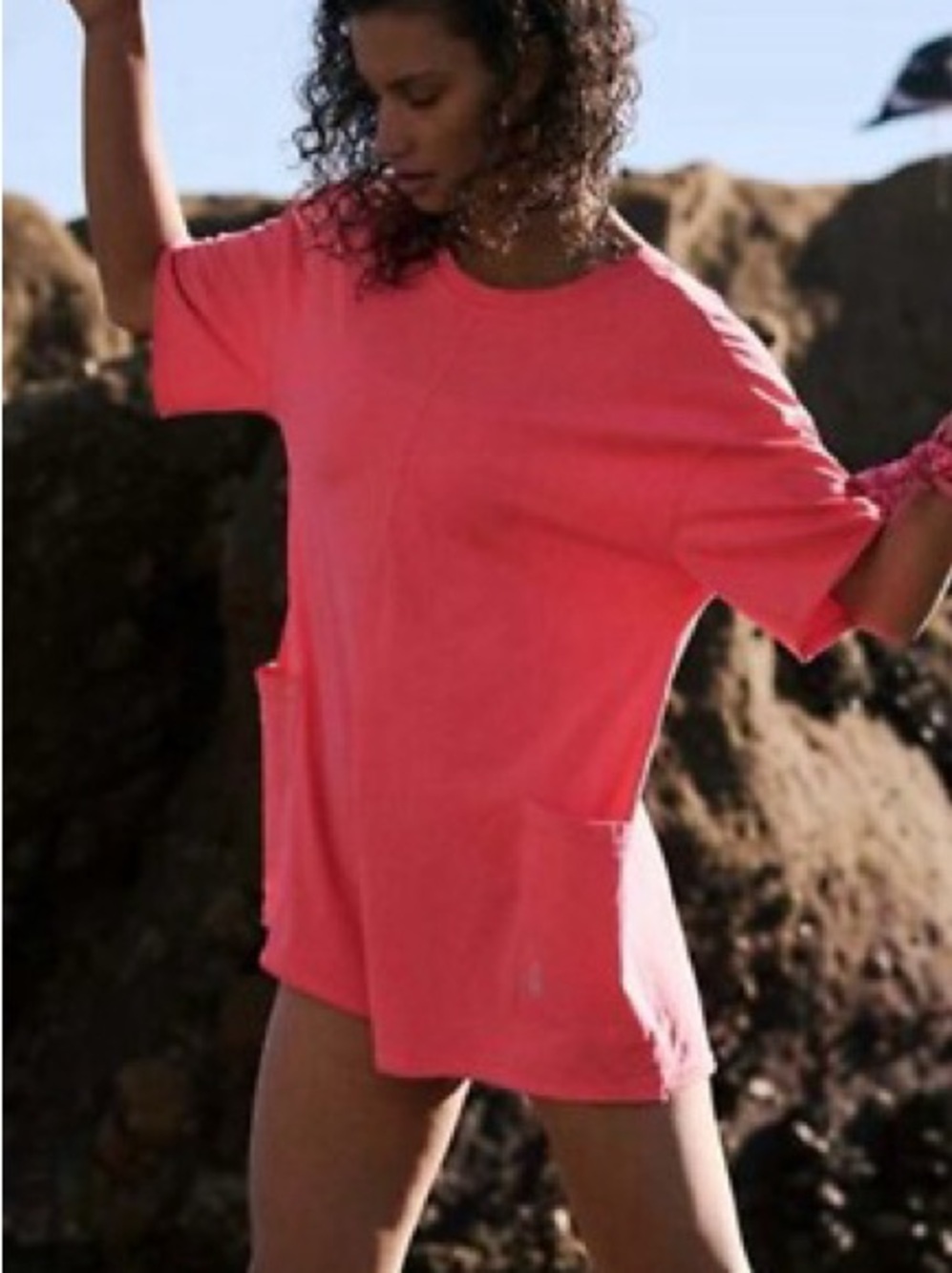 Free People Hot Shot Tee Romper neon coral size XL NWT